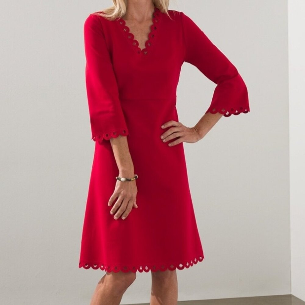 Chico's Red Dress Womens Size Small 3/4 Sleeves
